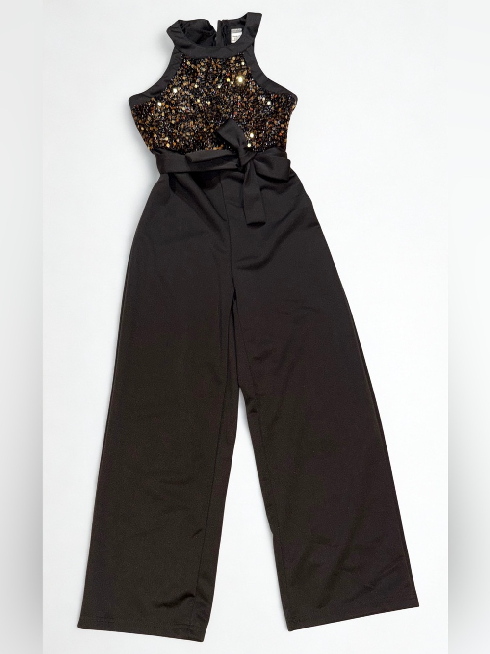 SHEIN Girls Black Sequin high neck Wide-Leg Jumpsuit
